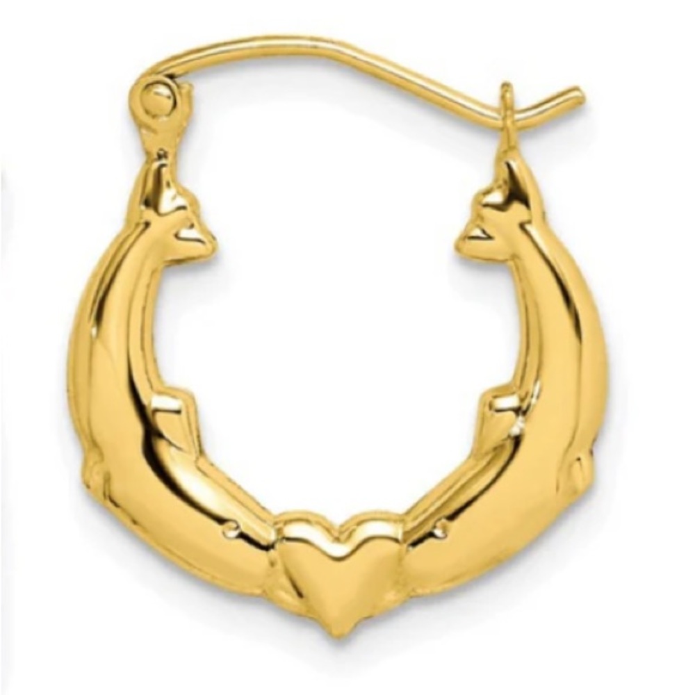 14K Gold Dolphin Hoop Earrings